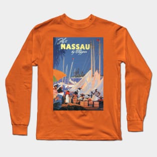 Vintage Bahamas Travel Poster, Nassau by Clipper Long Sleeve T-Shirt